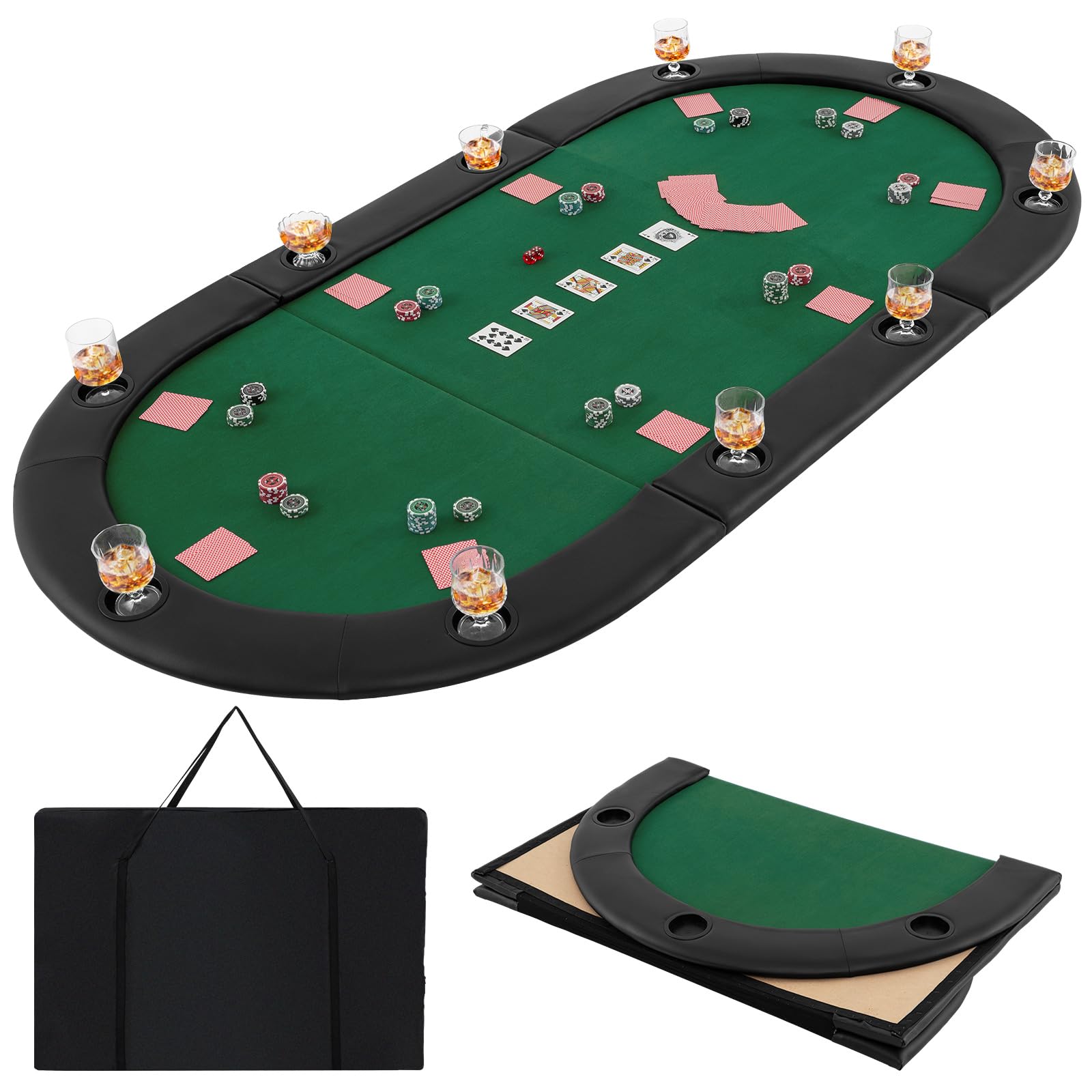 10-Player Oval Poker Table Top with Cup Holders
