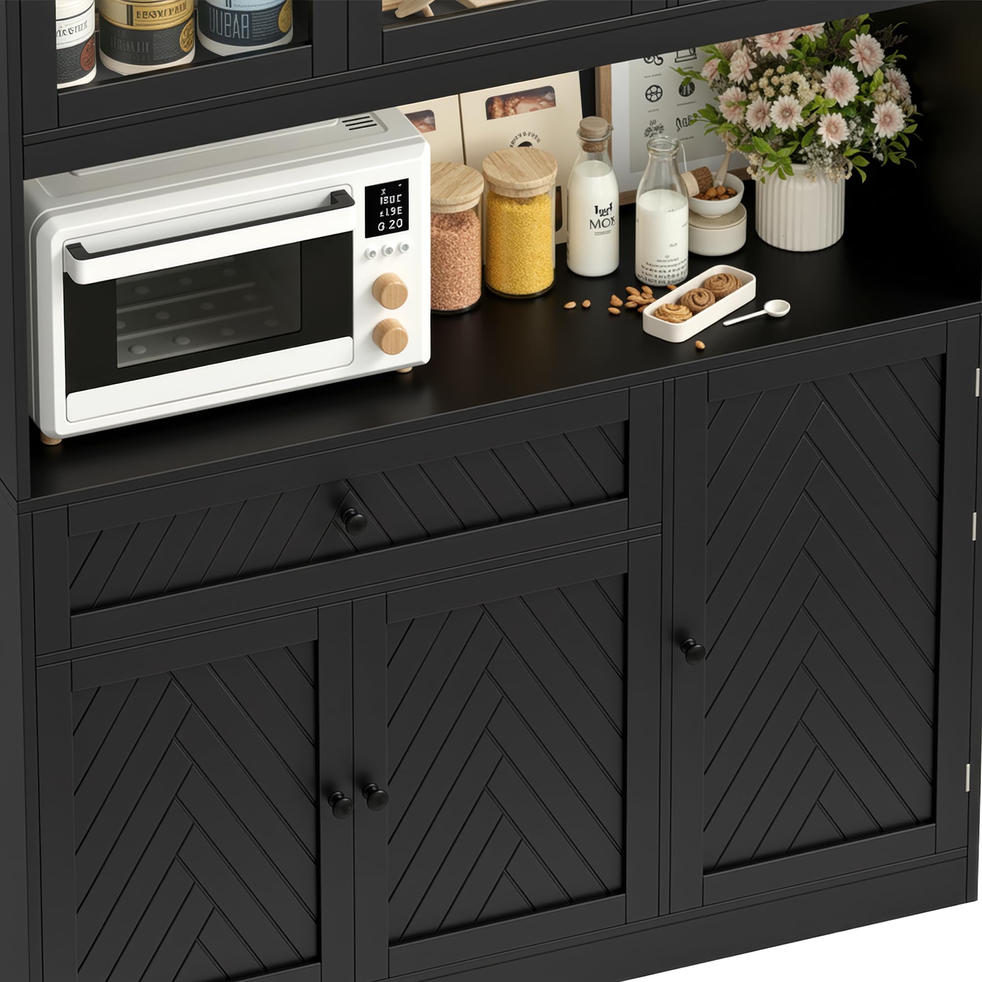 72" Tall Kitchen Pantry Storage Cabinet with Glass Doors