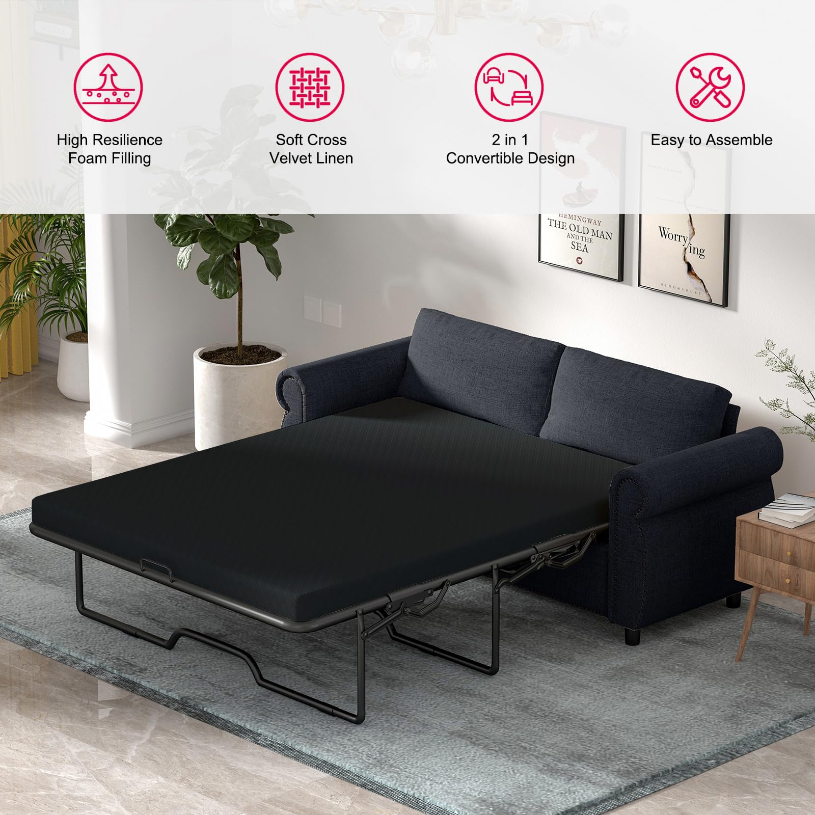 Convertible Sleeper Sofa Bed with Memory Foam Mattress