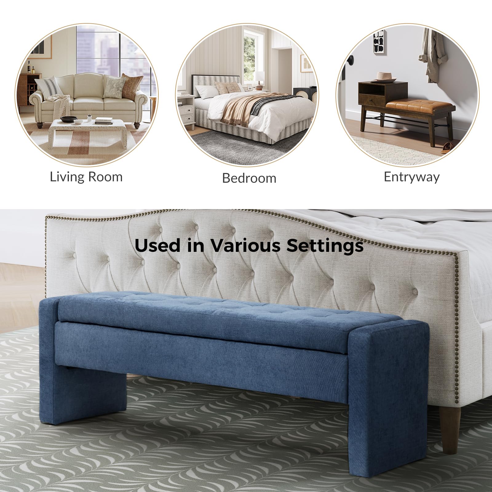 55" Upholstered Storage Bench with Tufted Seat