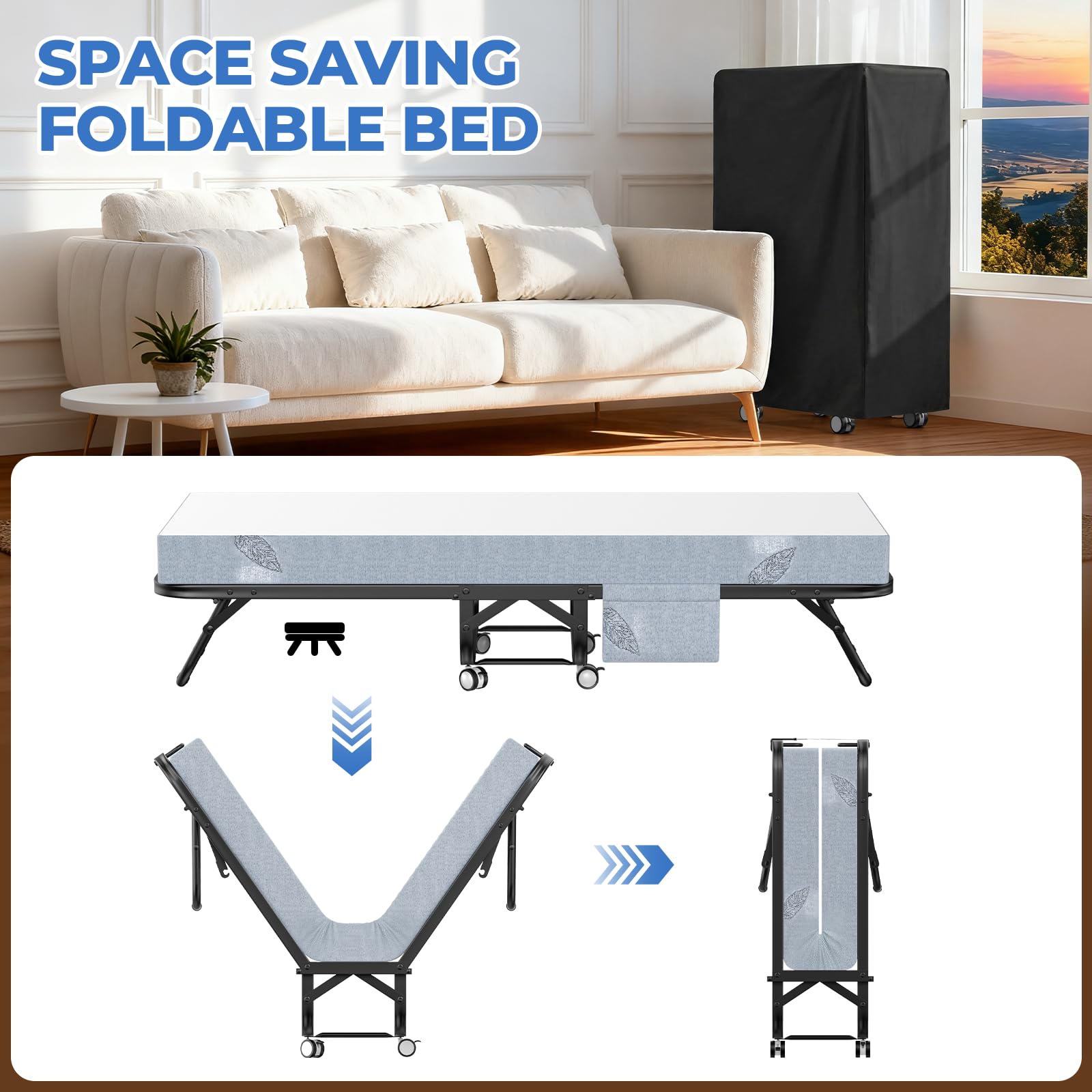Folding Bed with Memory Foam Mattress