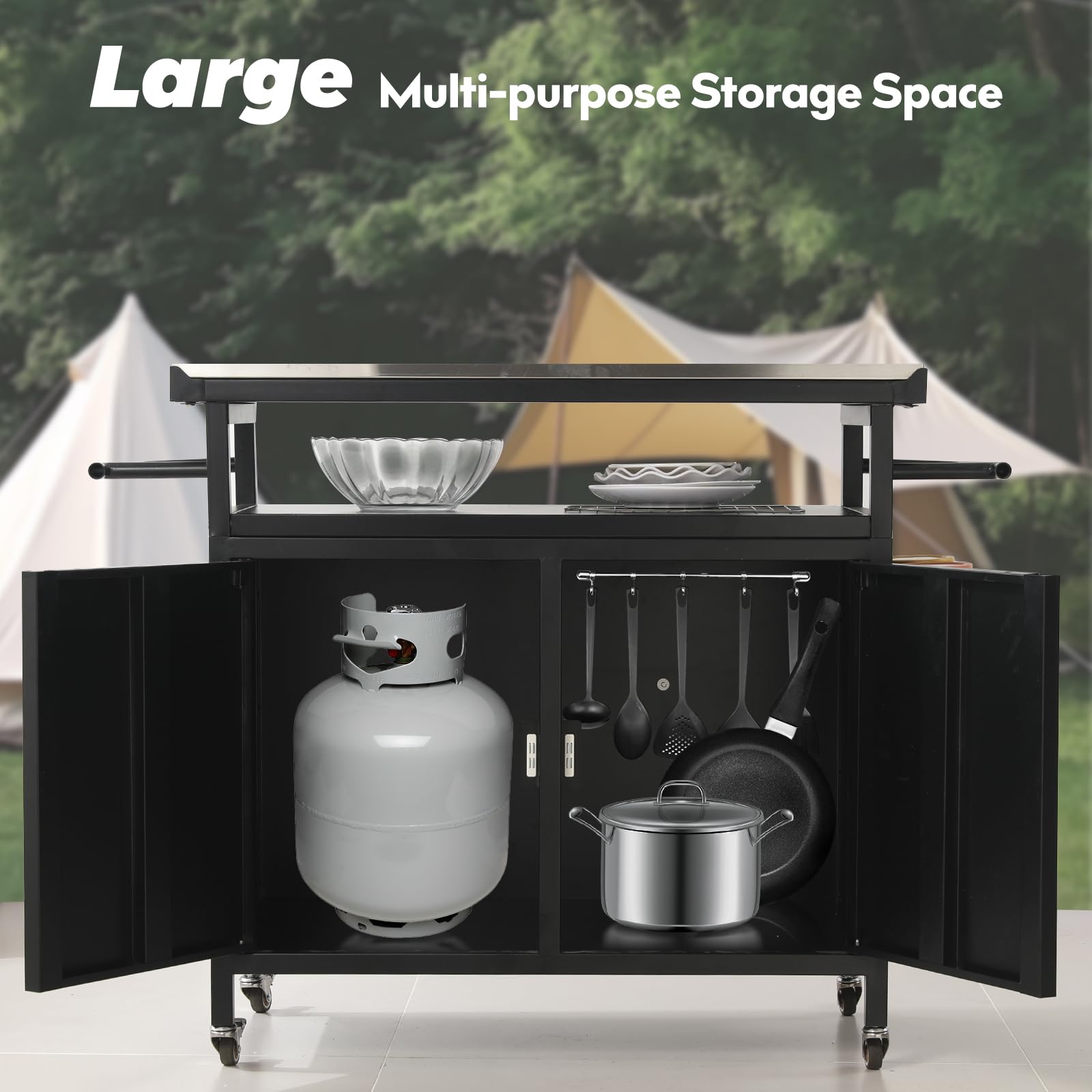 Outdoor Grill Cart with Storage Cabinet