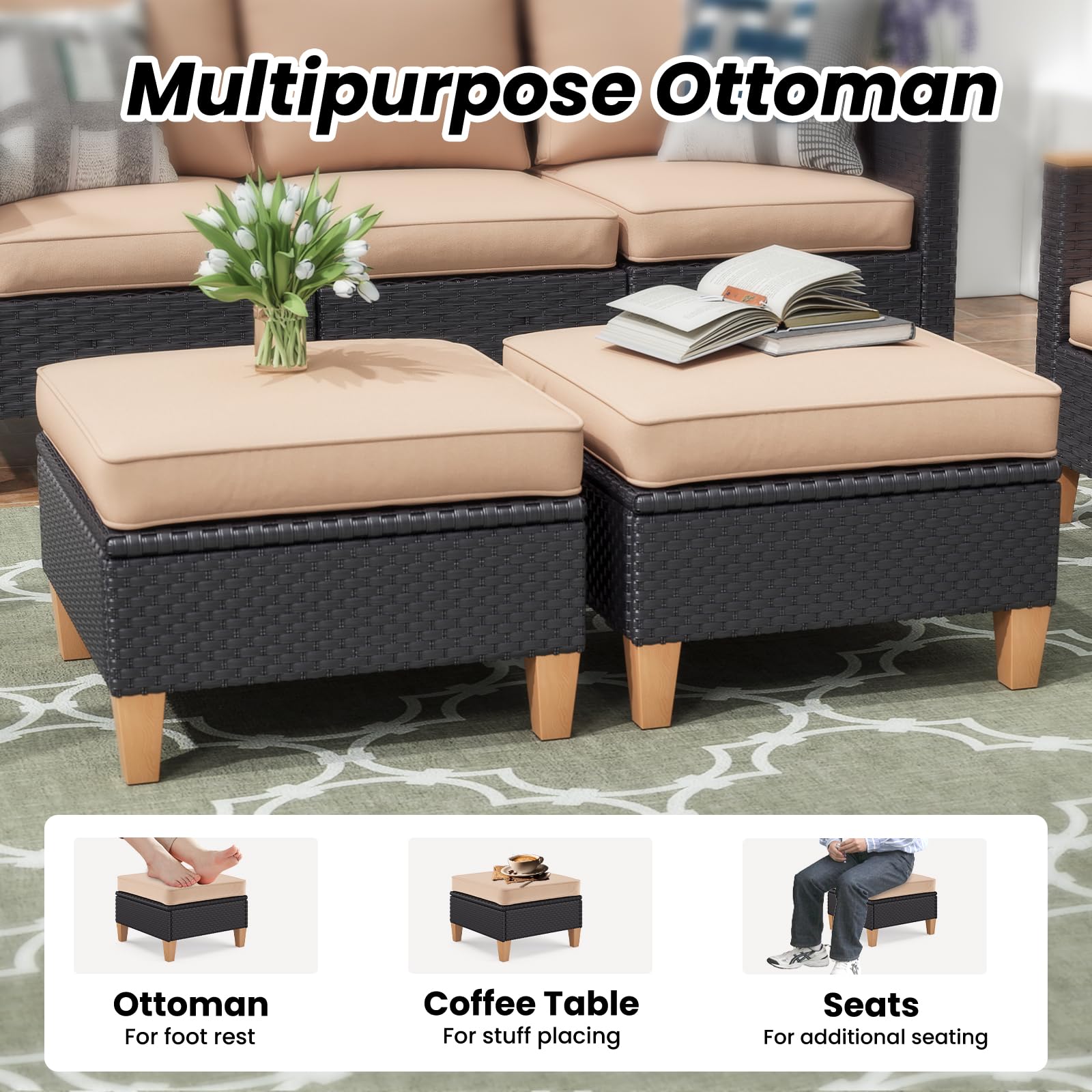 7 Piece Outdoor Sectional Furniture Set with Cushions