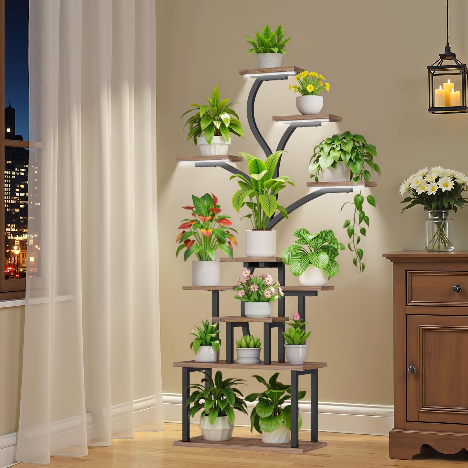 10 Tier Plant Stand with Grow Lights - 65 Inch