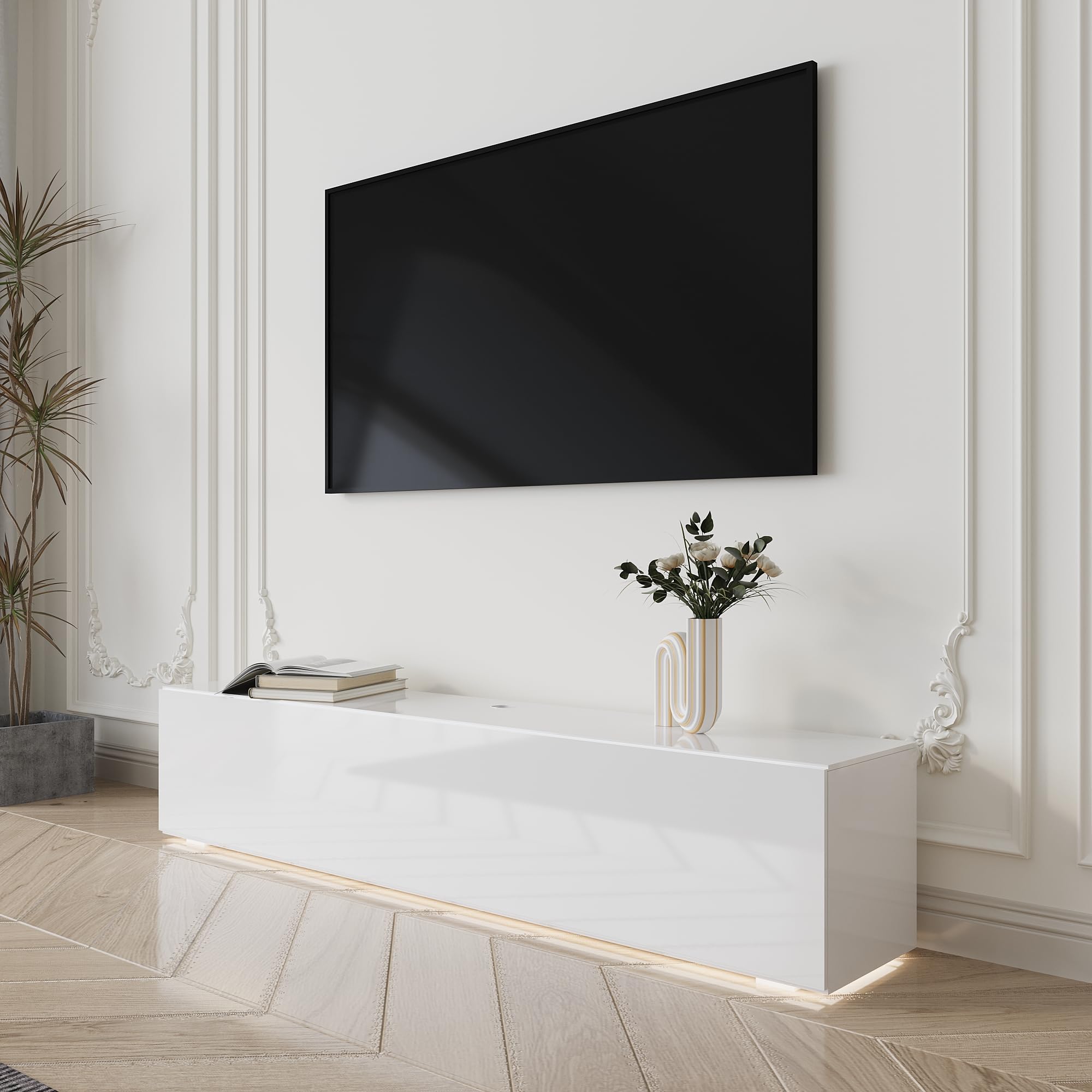 Floating TV Stand with LED - 63 Inch Wall Mounted Entertainment Center