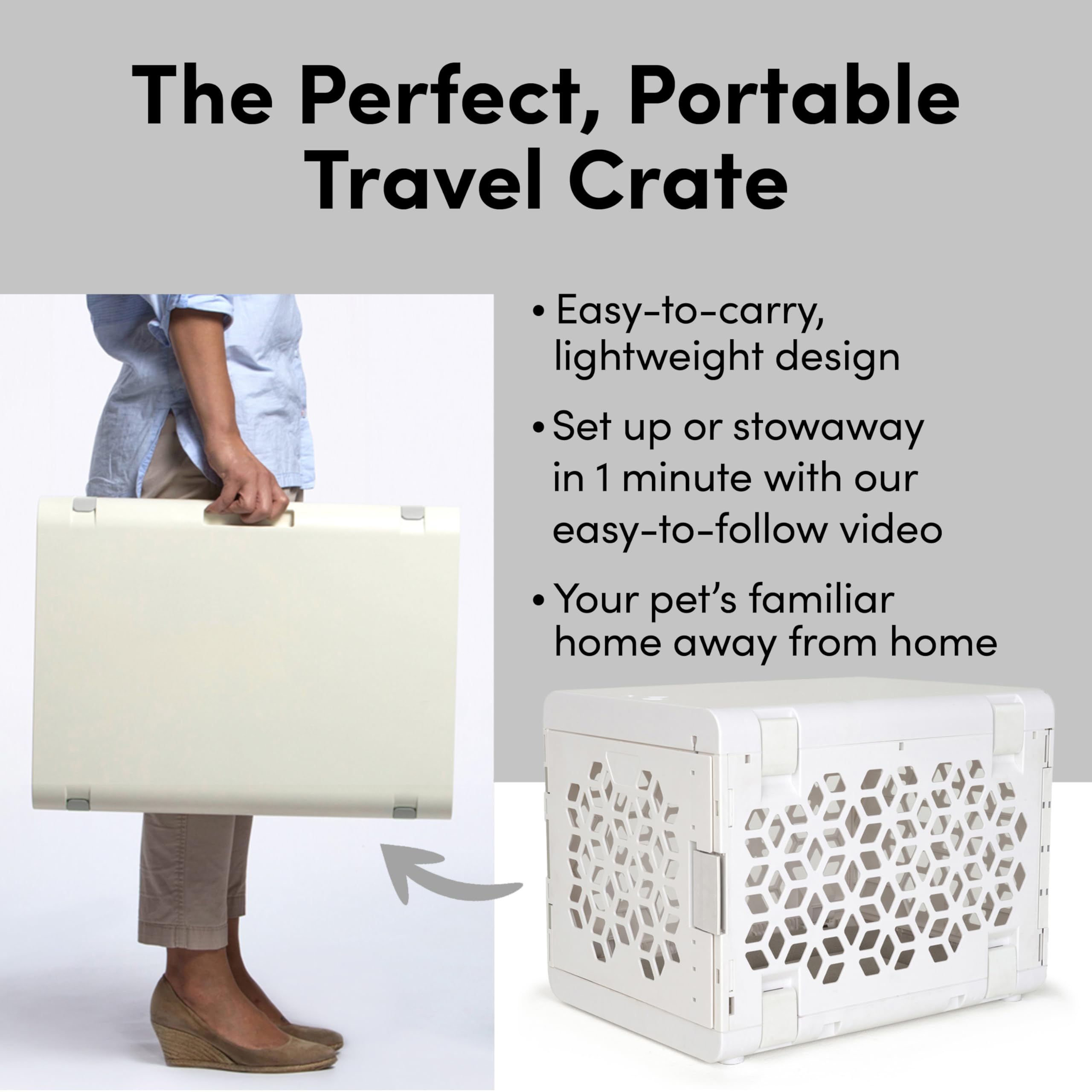 Collapsible Dog Crate with Washable Bed - Small White
