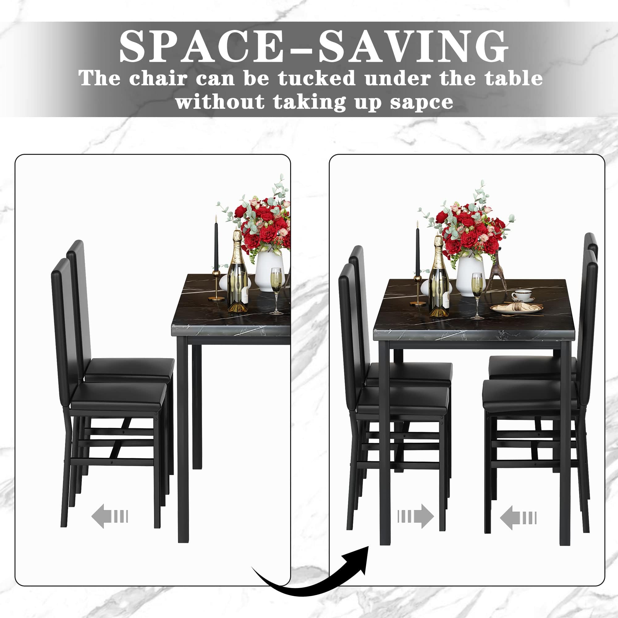 5-Piece Faux Marble Dining Table Set with 4 Chairs