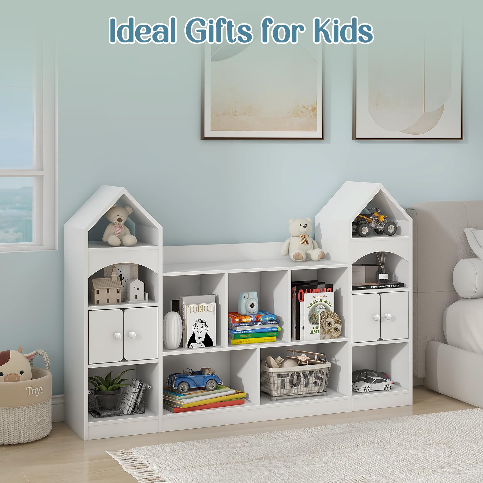 Castle-Themed Kids Bookshelf and Toy Storage Cabinet