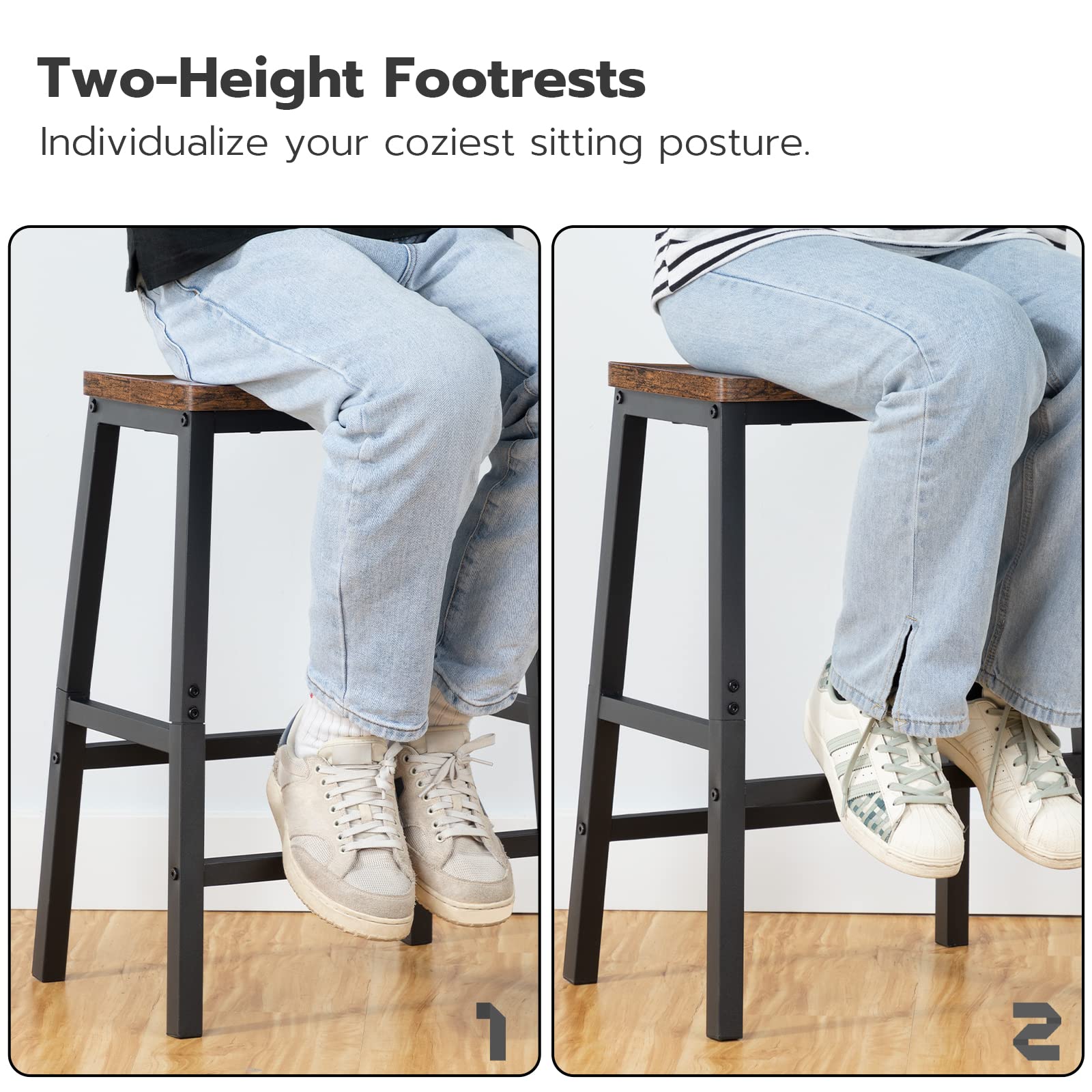 Saddle Bar Stools Set of 2 with Footrests
