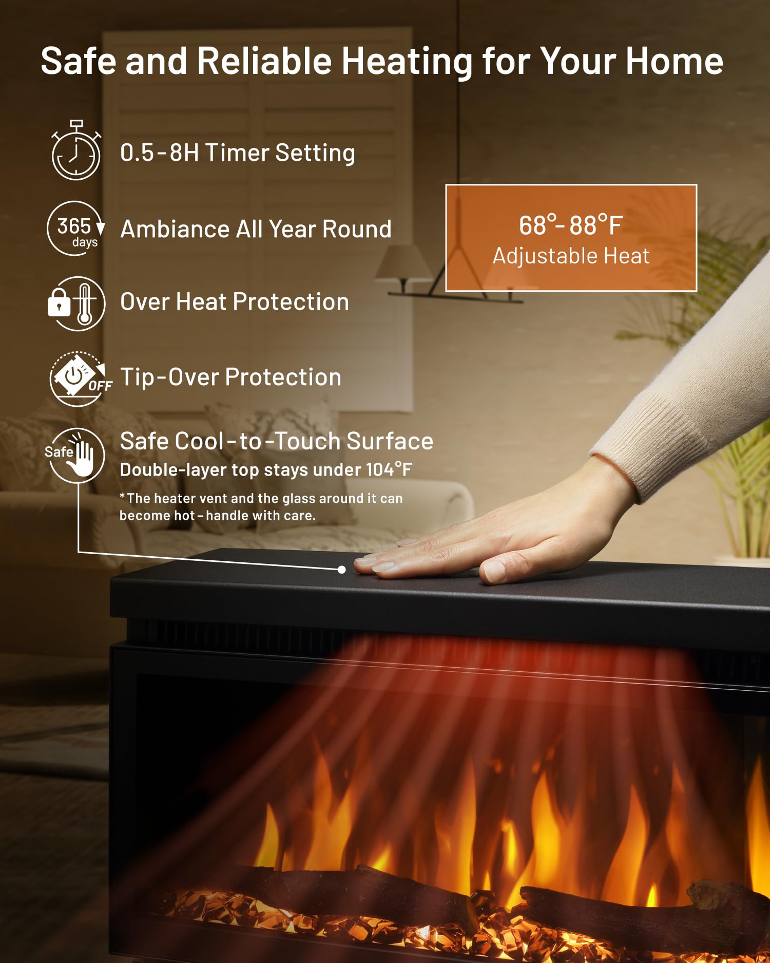 40" Electric Fireplace Wall Mount with WiFi Control