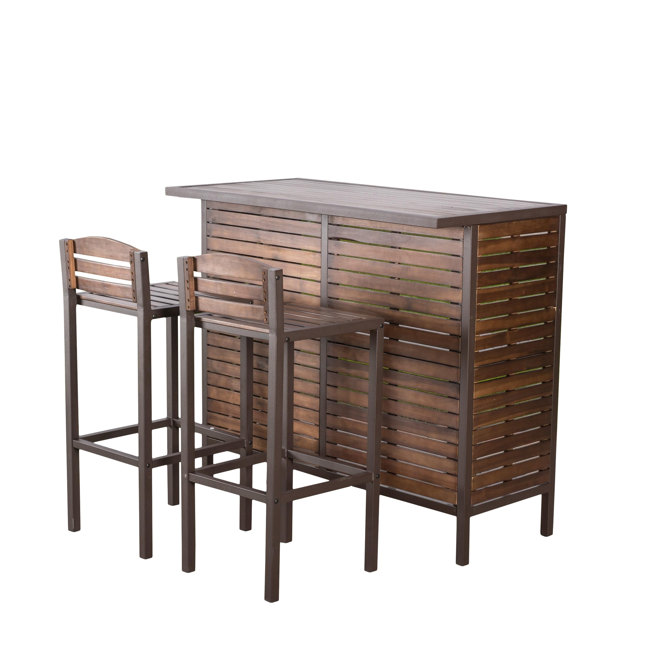 Acacia Wood 3 Piece Bar Set with Storage