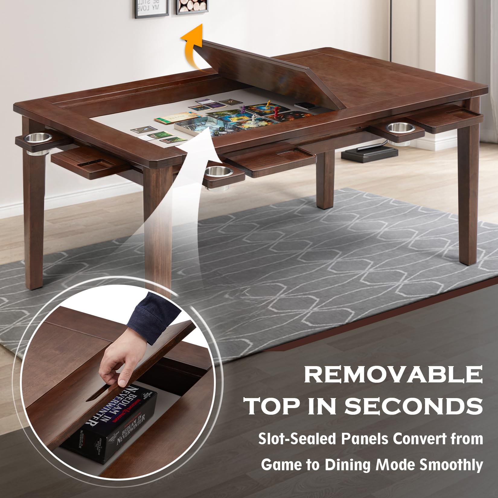 63x39 Board Game Table with Removable Top