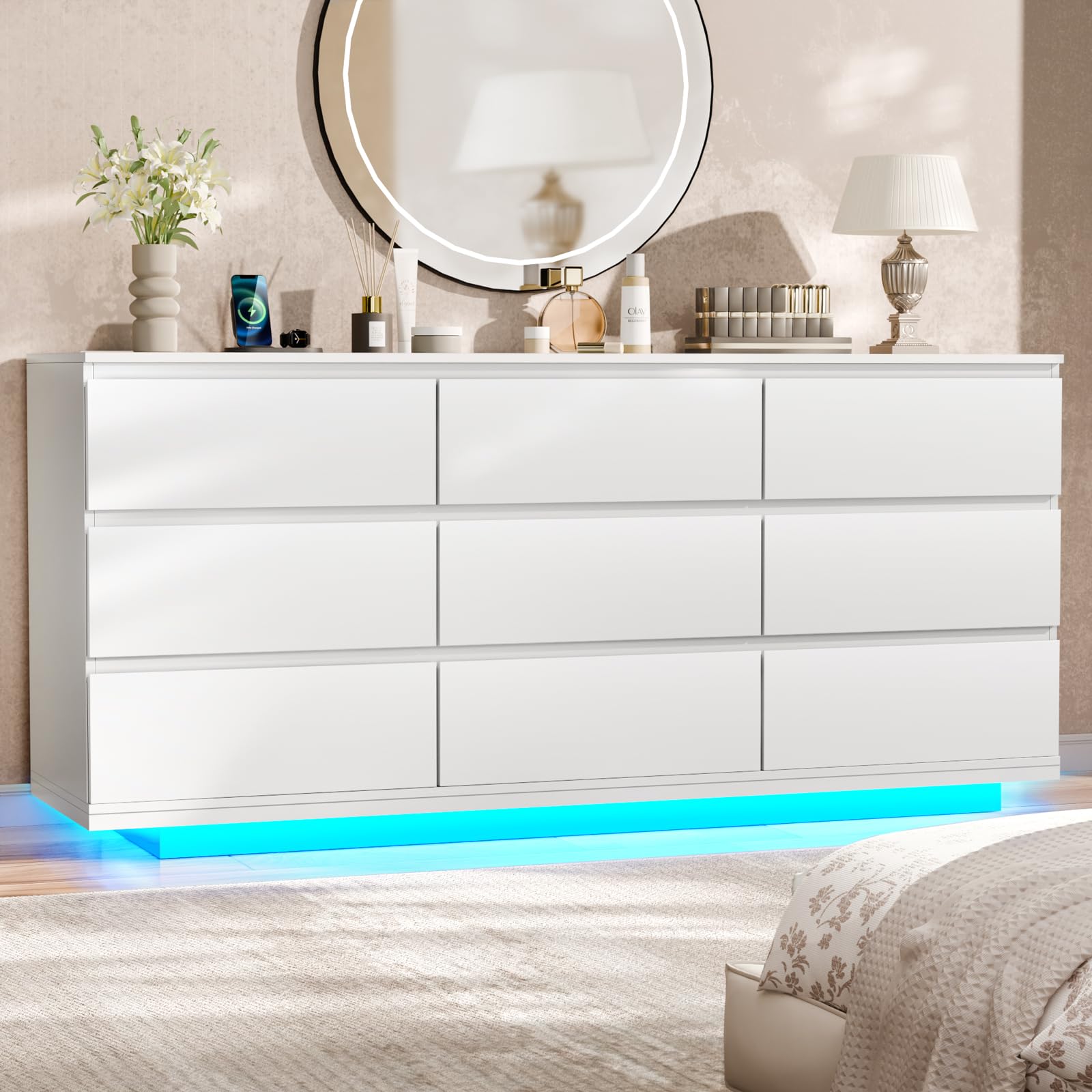 9 Drawer Dresser with LED Light and Power Outlet