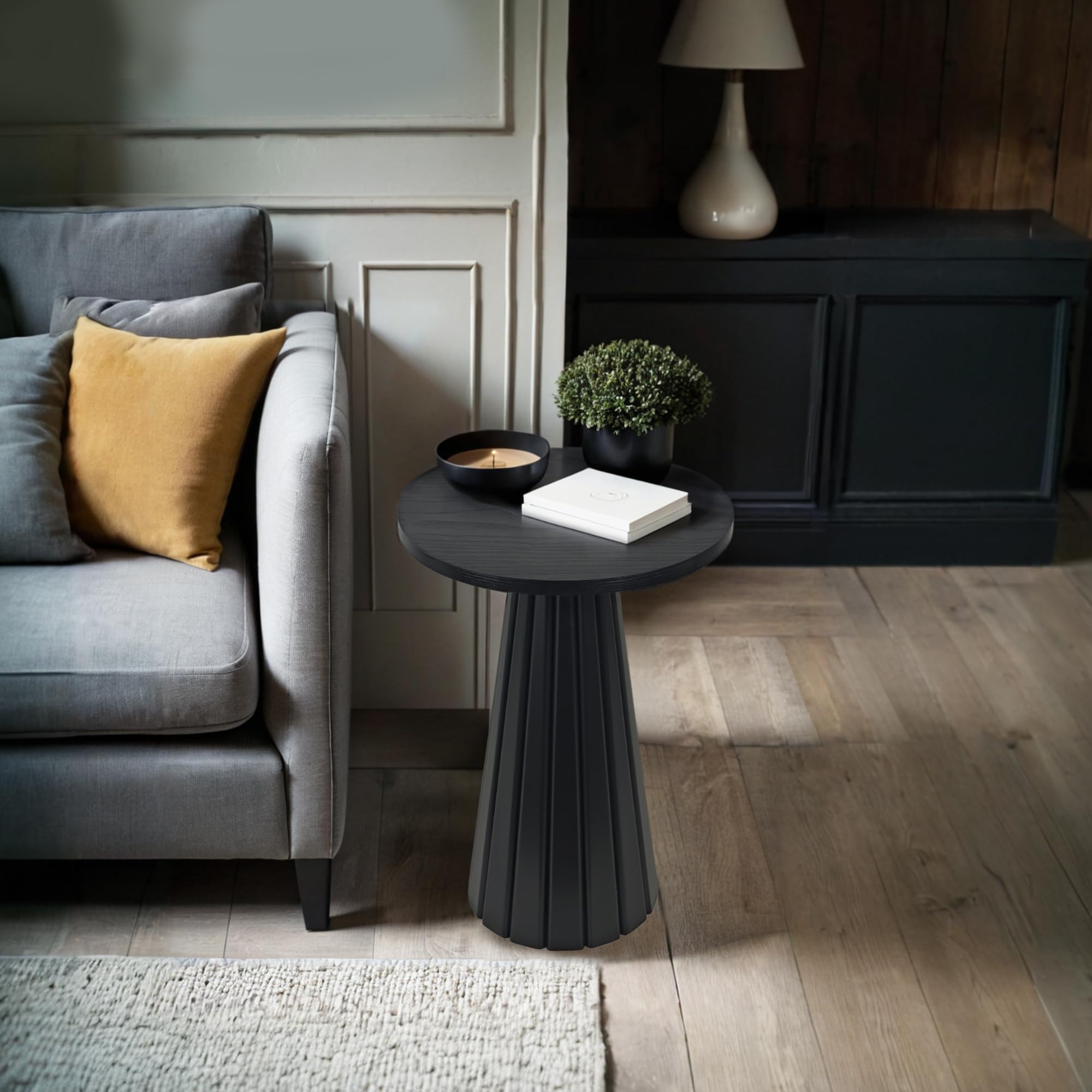Fluted Round Wooden Side Table