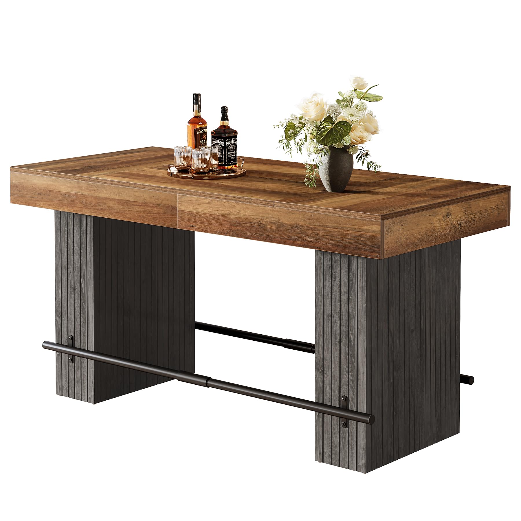 Industrial Counter Height Bar Table with Metal Footrest