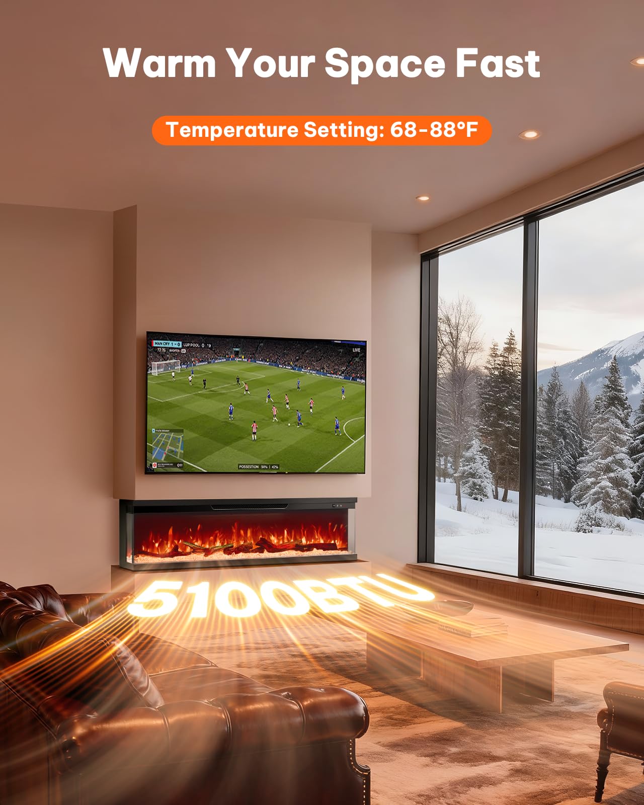 50" Triple-View Electric Fireplace with Smart Controls