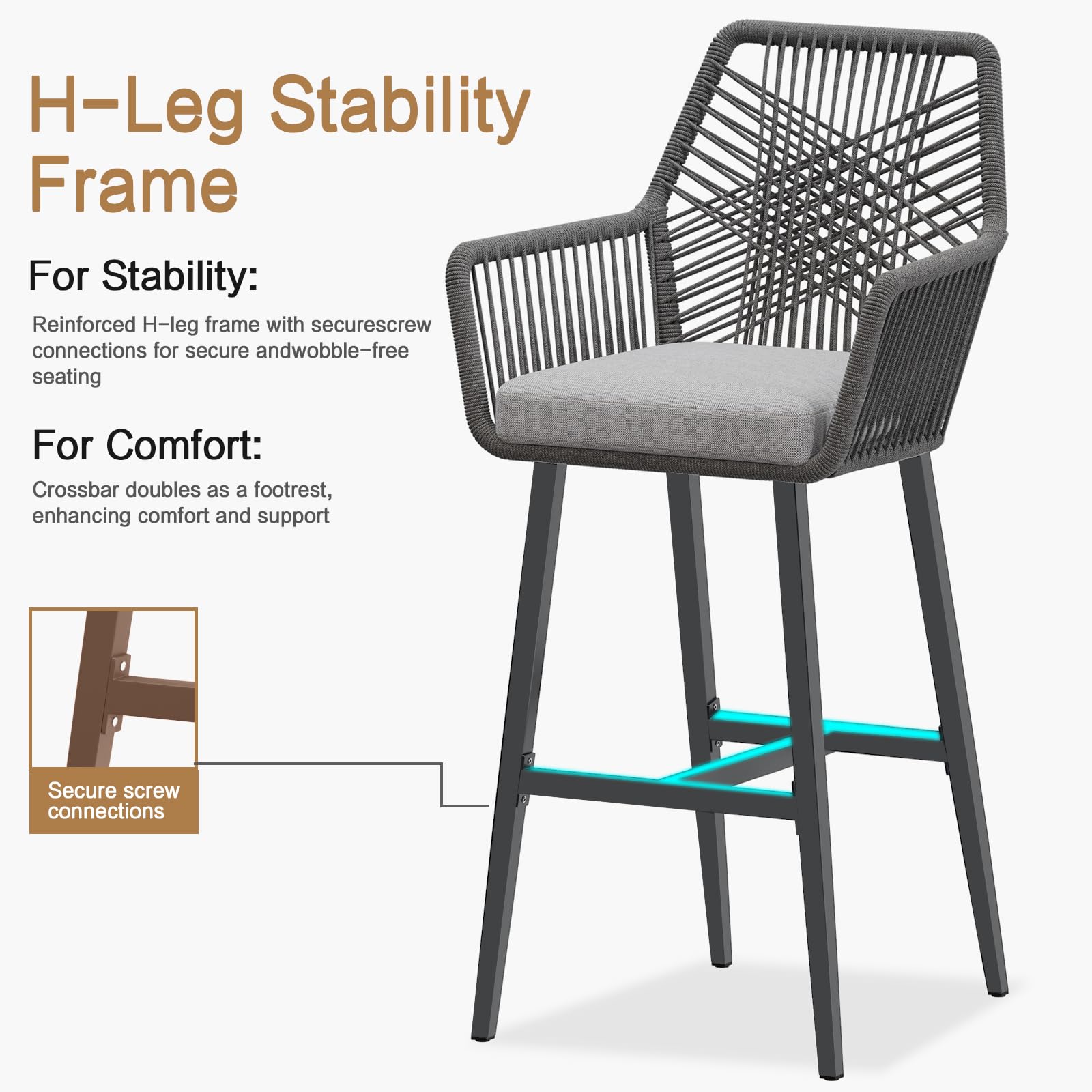 Counter Height Bar Stools Set of 4 - Rattan Outdoor Patio Chairs with Cushions