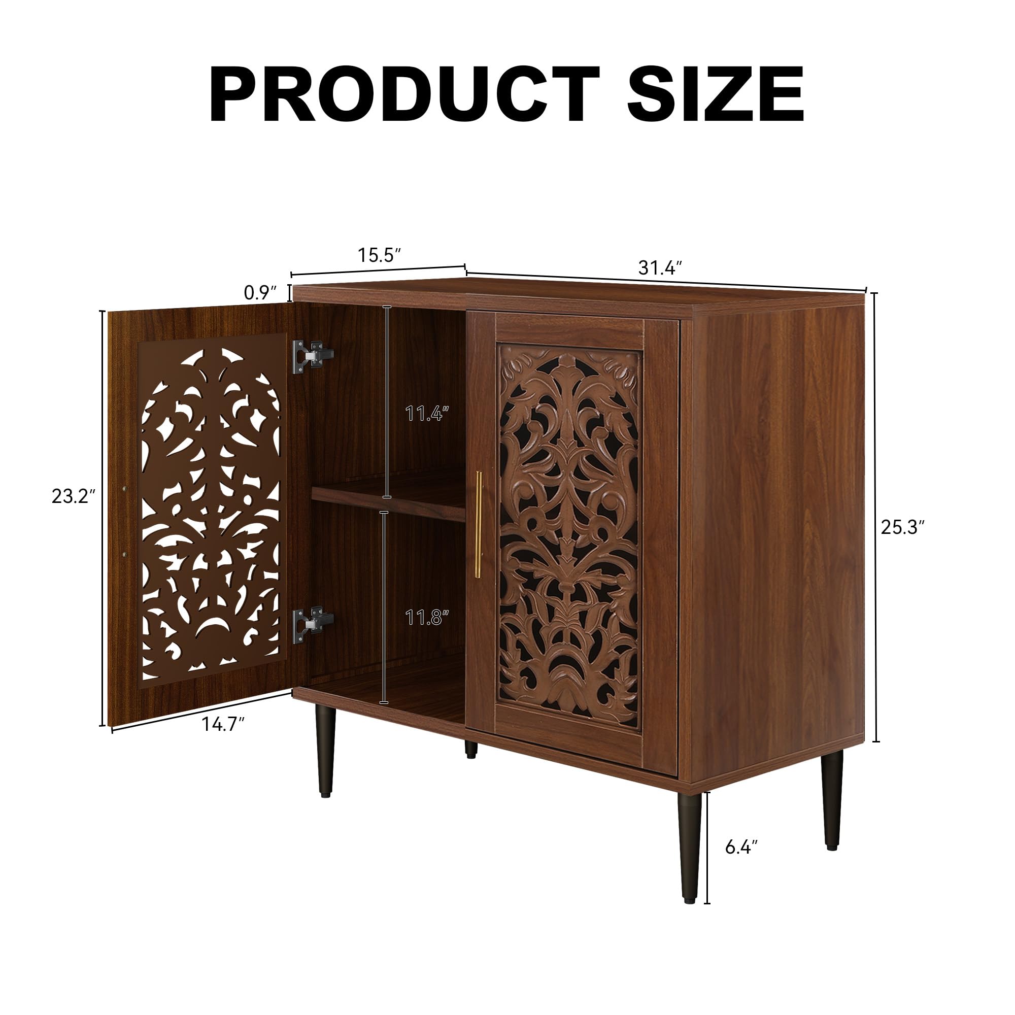 Vintage Hollow Carved Buffet Cabinet with Storage