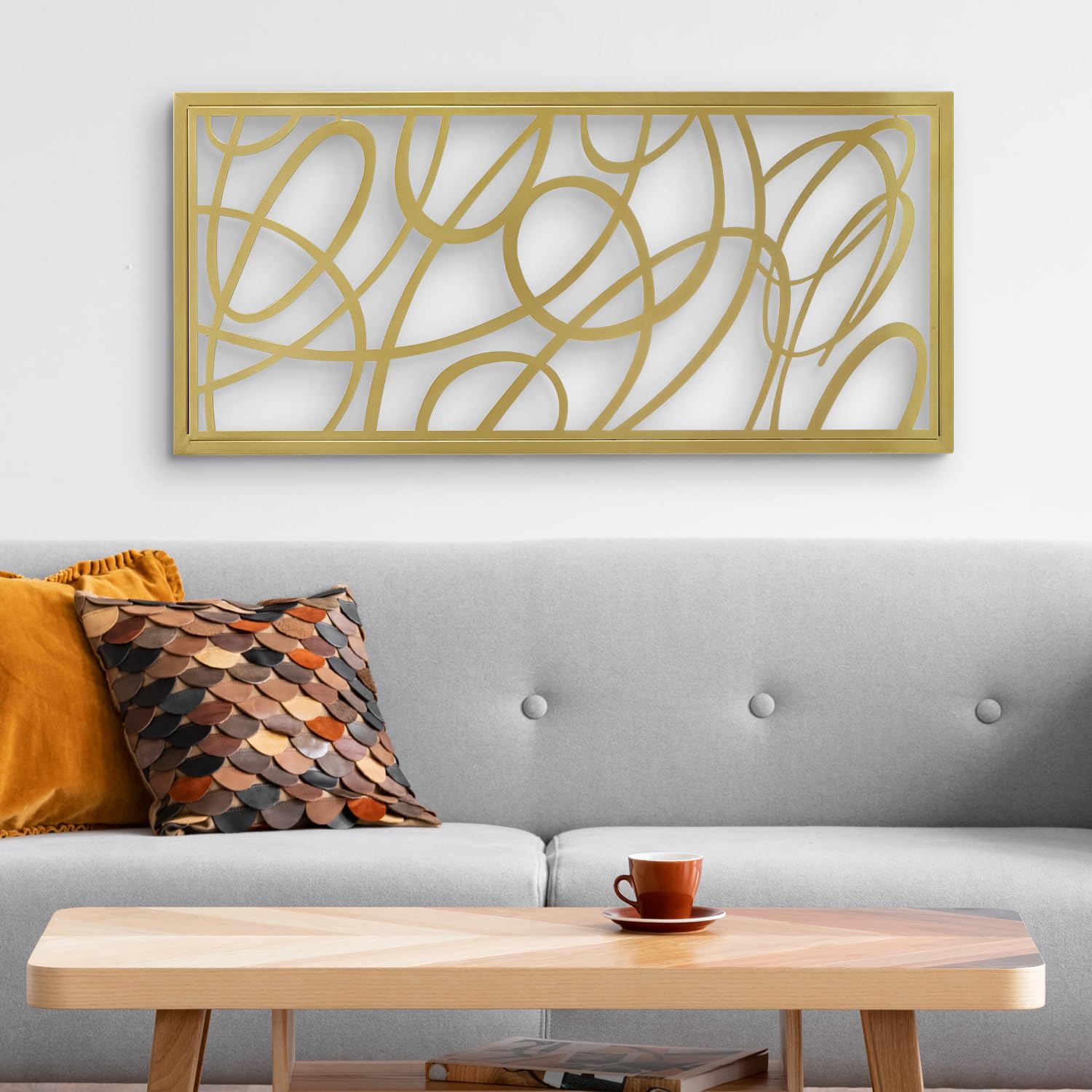 44" x 22" Large Gold Metal Abstract Laser Cut Wall Art Panel