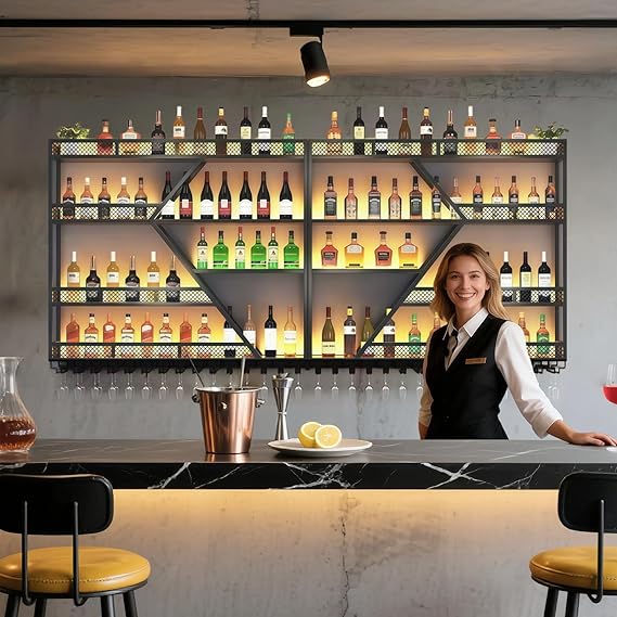 Wall Mounted Wine Rack with LED Light