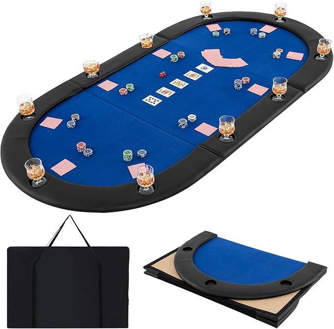 10-Player Oval Poker Table Top with Cup Holders