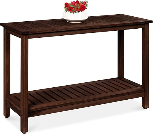 48-Inch Eucalyptus Wooden Console Table with 2 Shelves