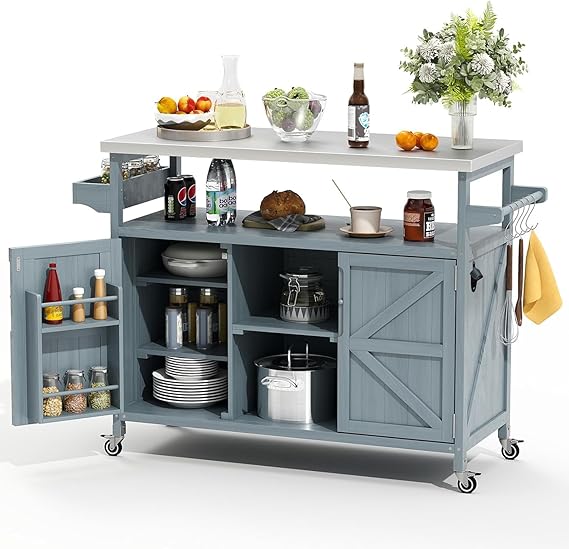 Outdoor Grill Cart with Storage and Stainless Steel Top