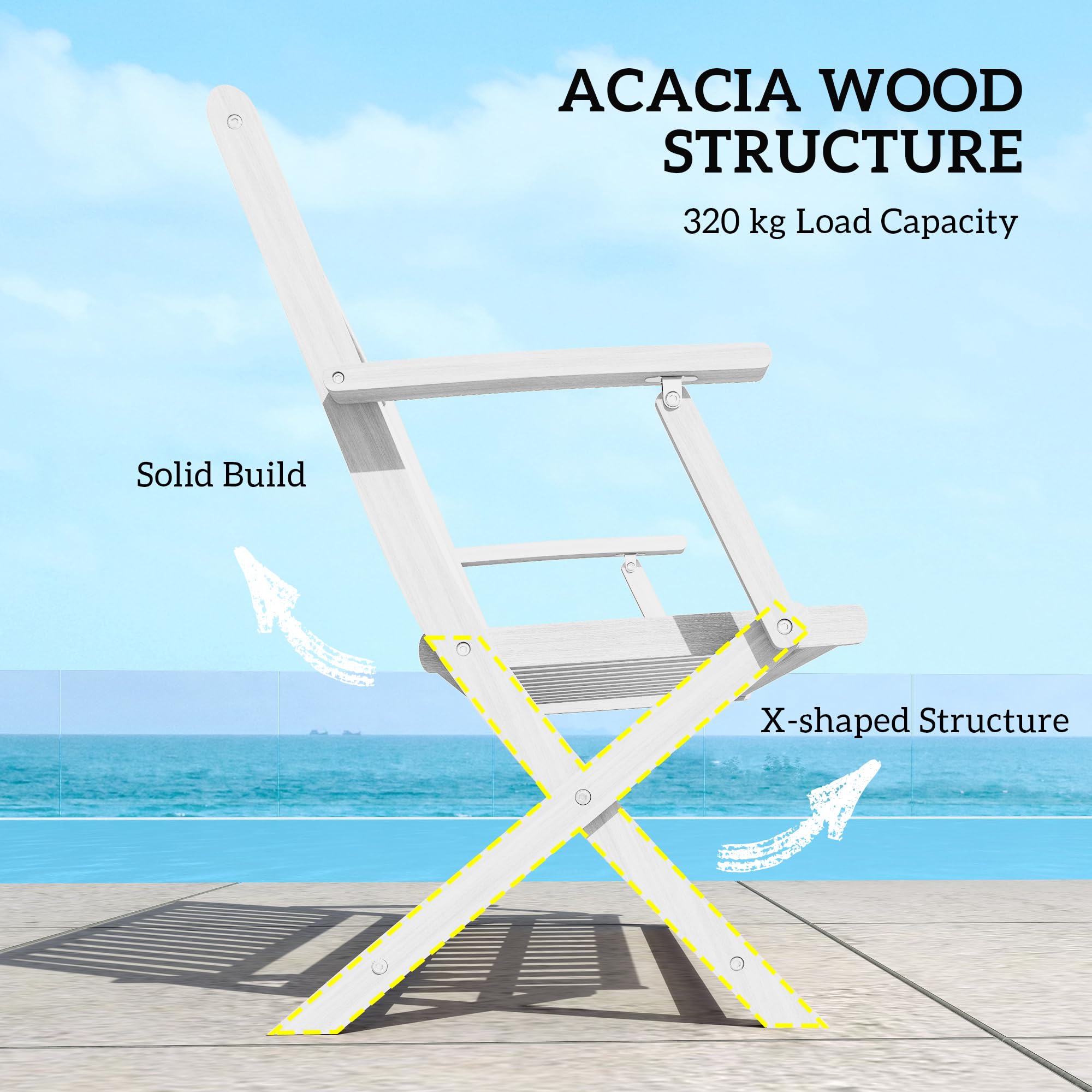 2-Person Foldable Acacia Wood Outdoor Bench