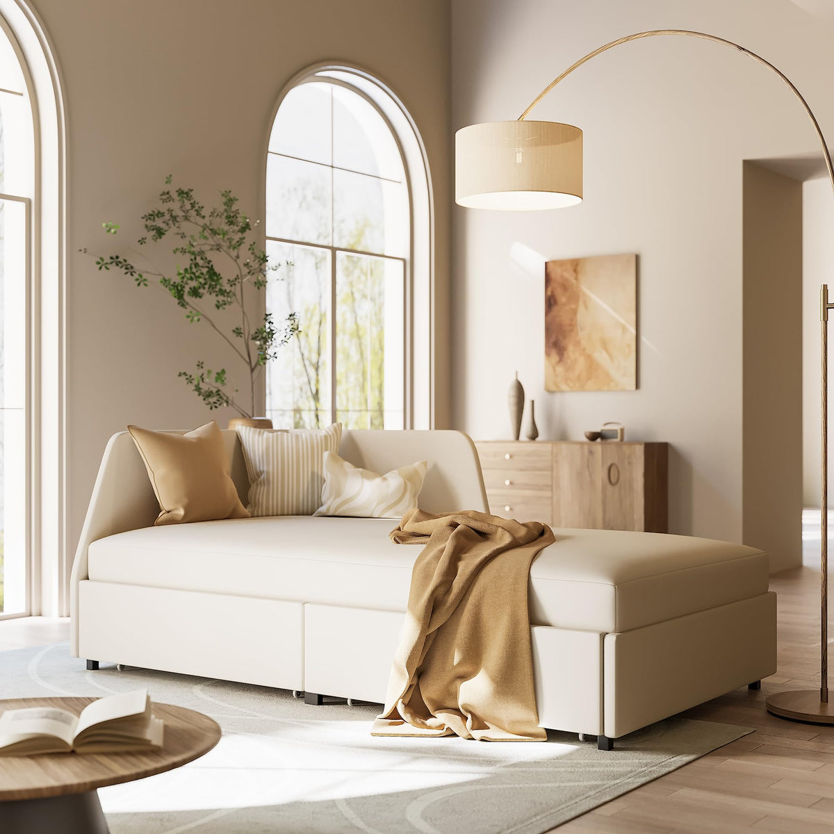 Twin Corner Sofa Bed Frame with Storage Drawers and Safety Rail