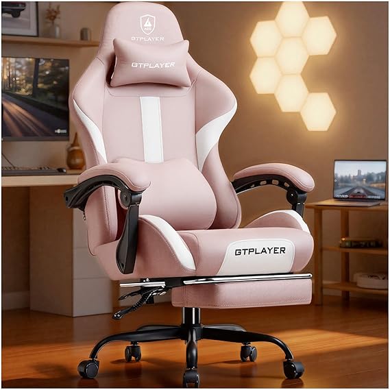 Gaming Chair with Footrest and Pocket Spring Cushion