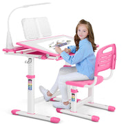 Adjustable Kids Study Desk and Chair Set with LED Lamp