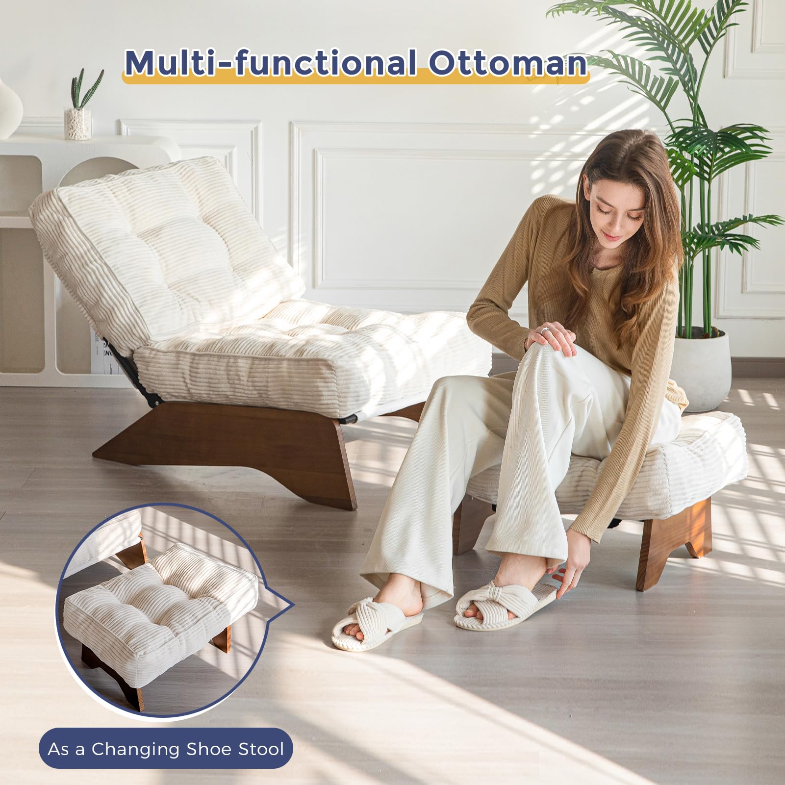 Accent Chair with Ottoman Adjustable Backrest