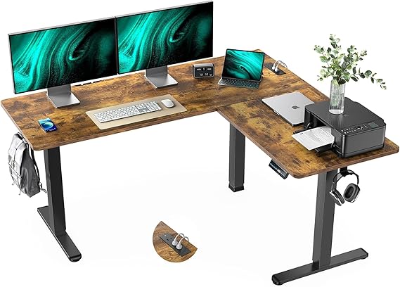Electric L-Shaped Standing Desk with Power Outlet