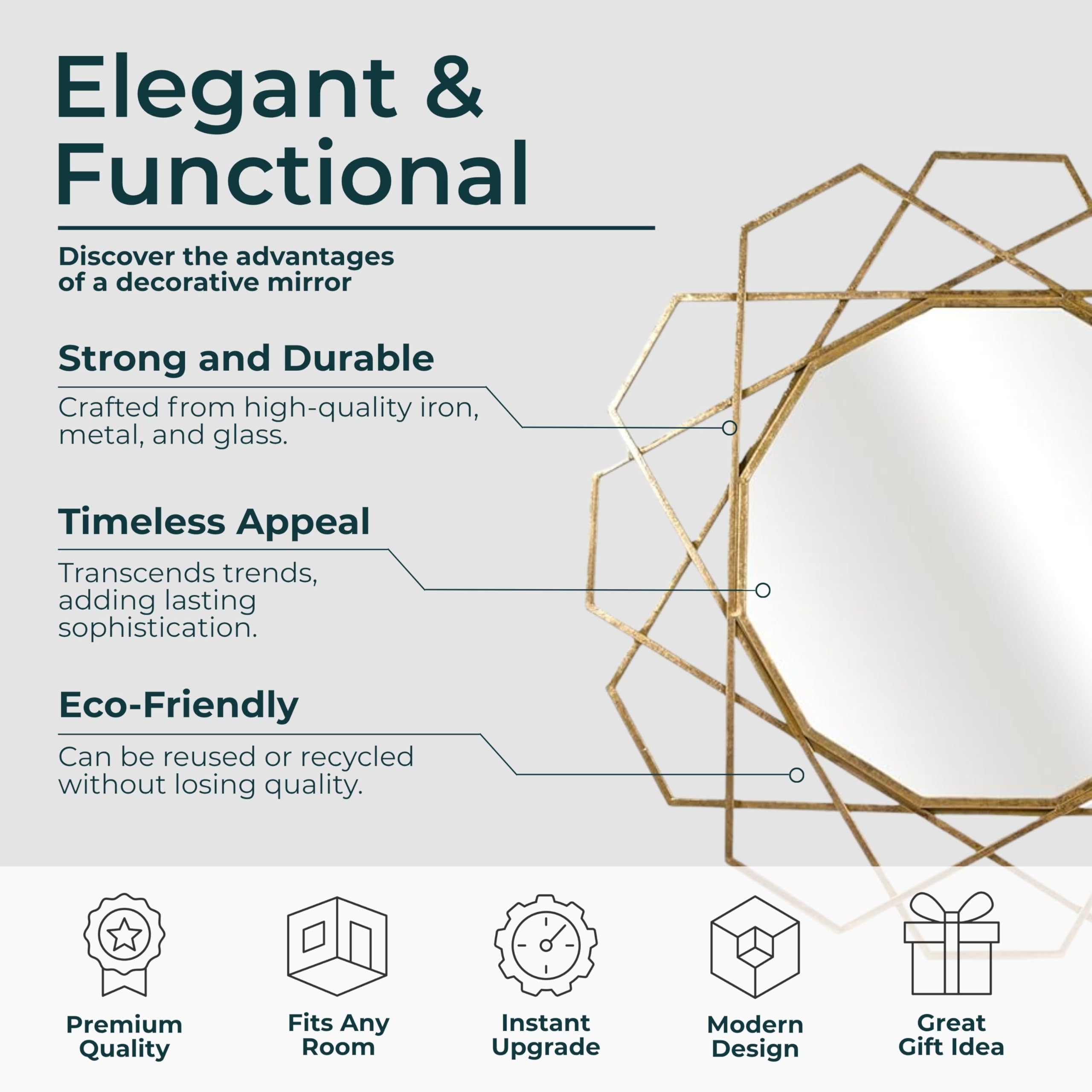 35" Geometric Decorative Wall Mirror - Gold Metal Frame