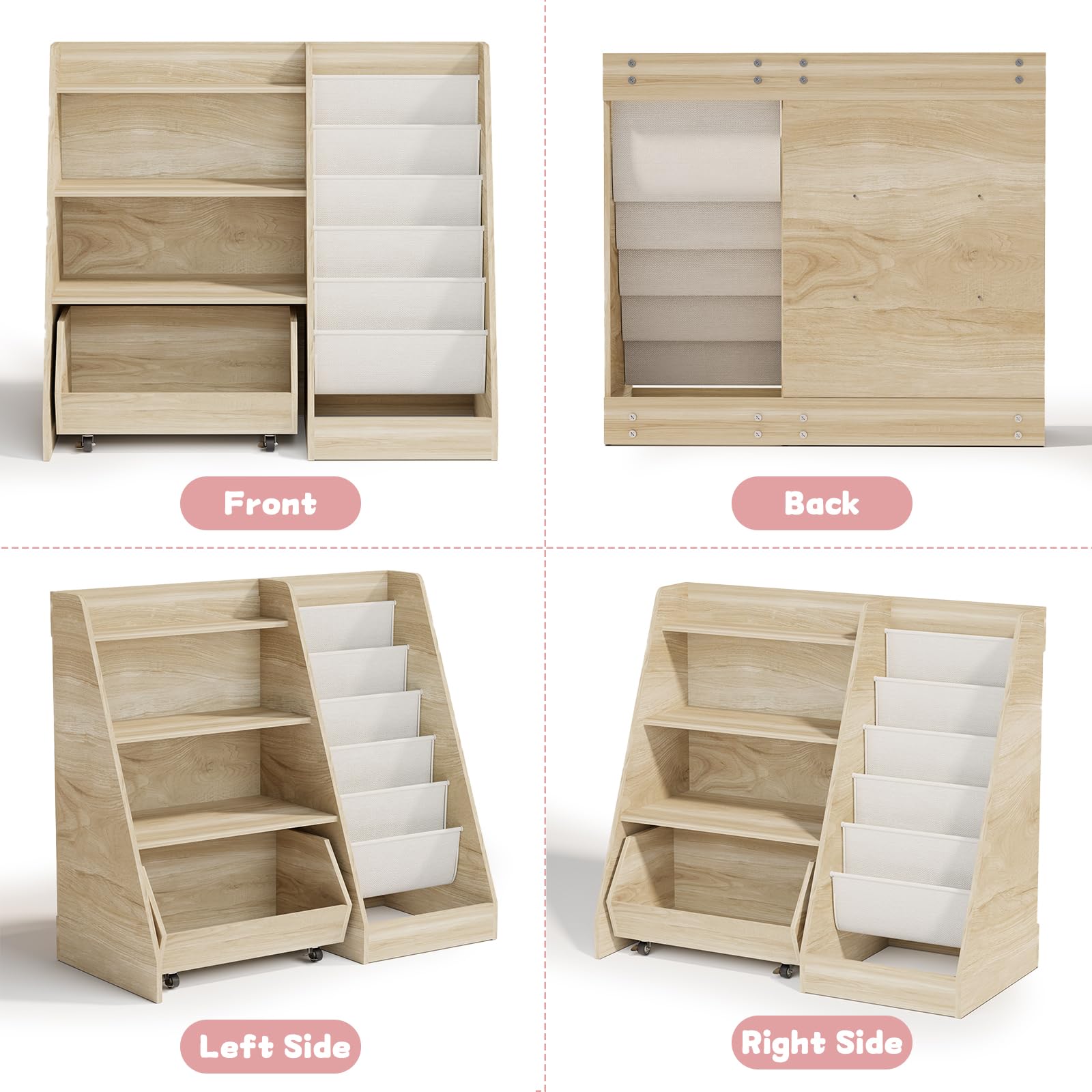 Kids Bookshelf and Toy Storage 4 Tier with Movable Drawer