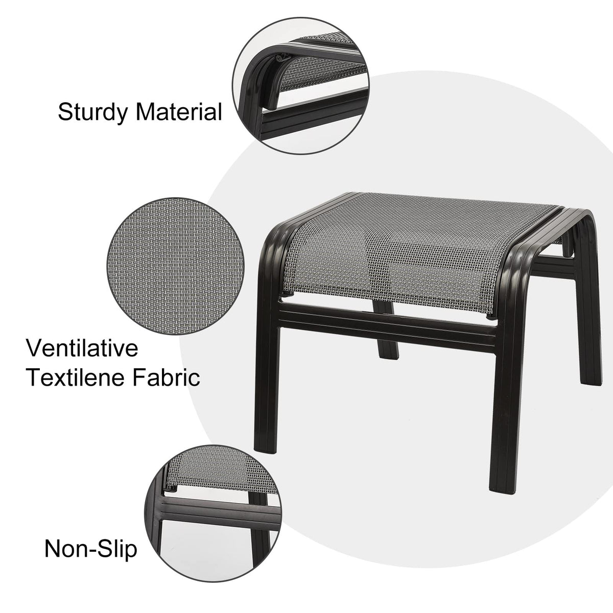 Outdoor Metal Patio Ottoman Footrest Set of 2 - Grey