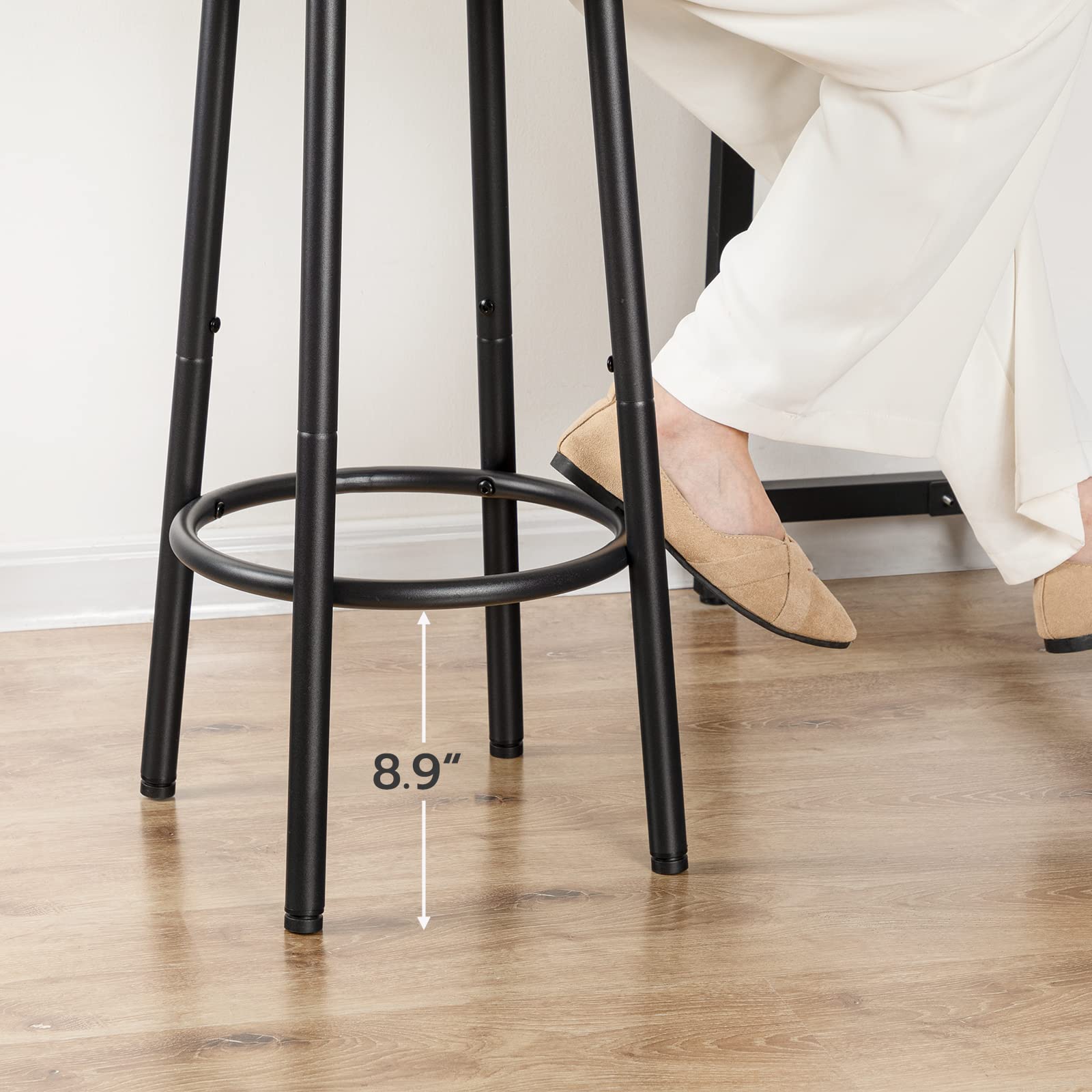 Rustic Brown Bar Stools Set of 2 with Footrest