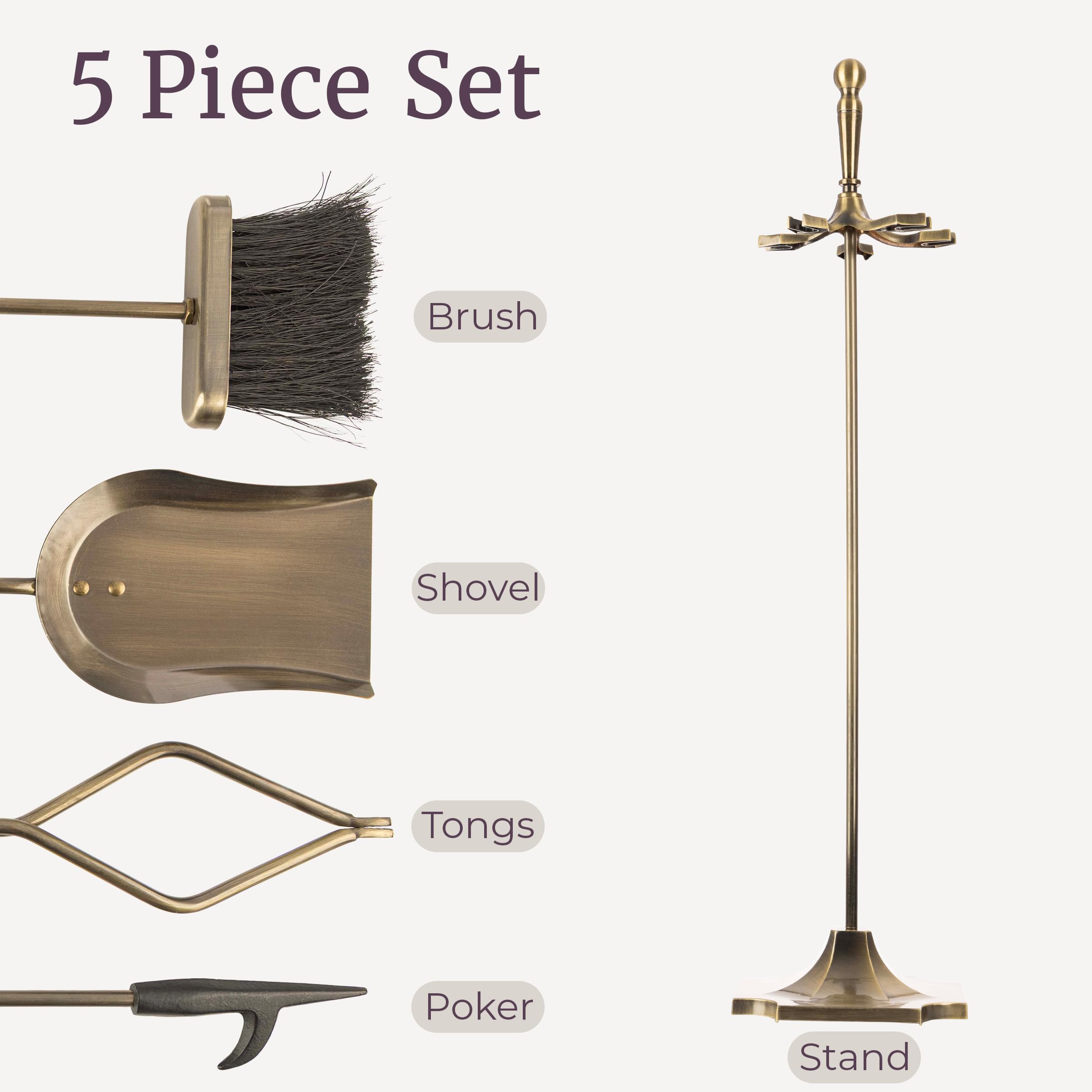 5-Piece Fireplace Tool Set with Stand