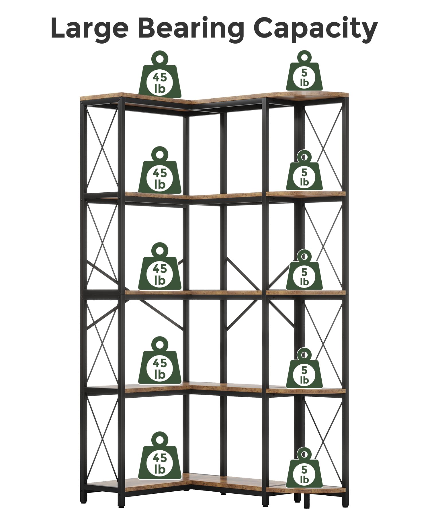 5-Tier L-Shaped Corner Bookshelf