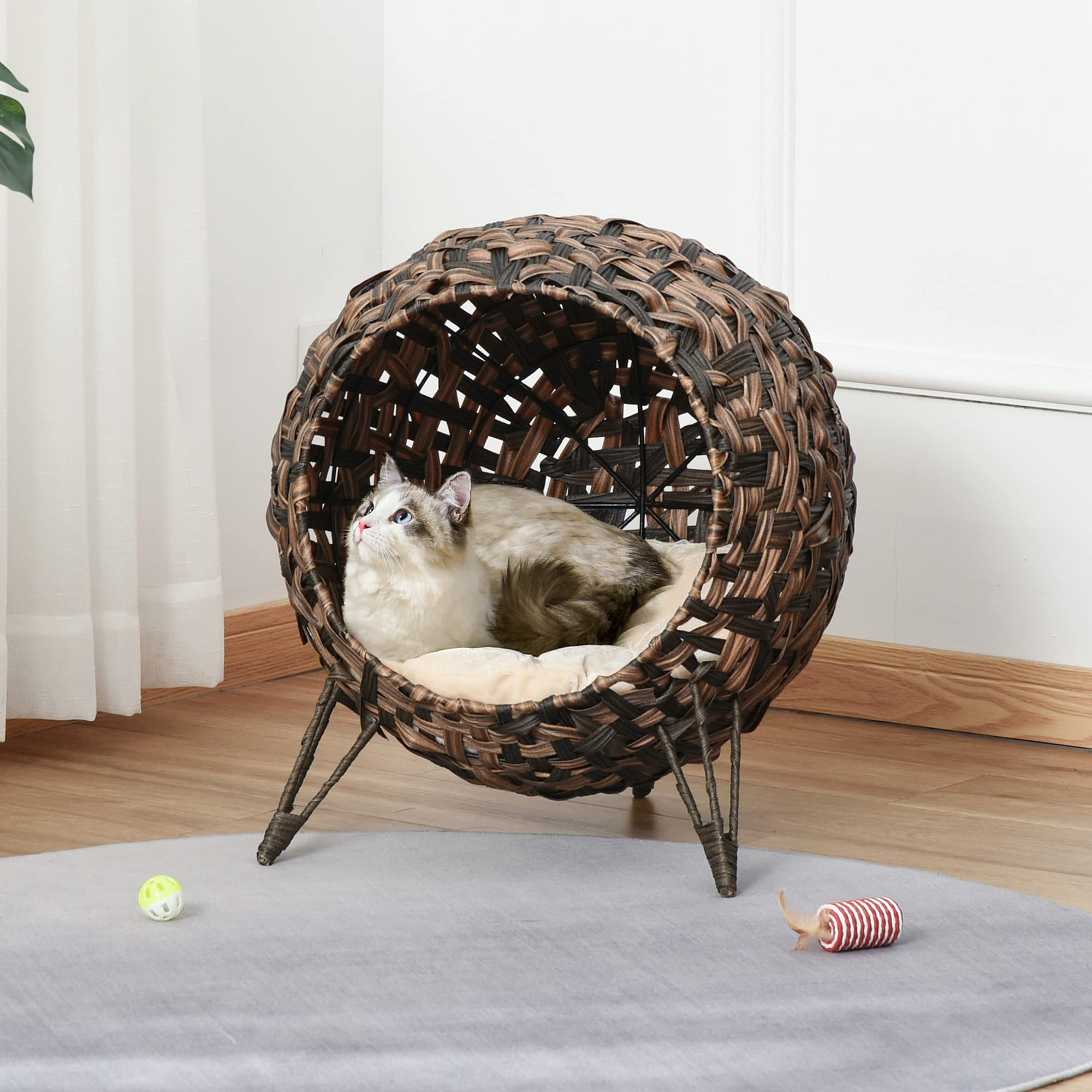 Elevated Woven Cat Bed with Cushion