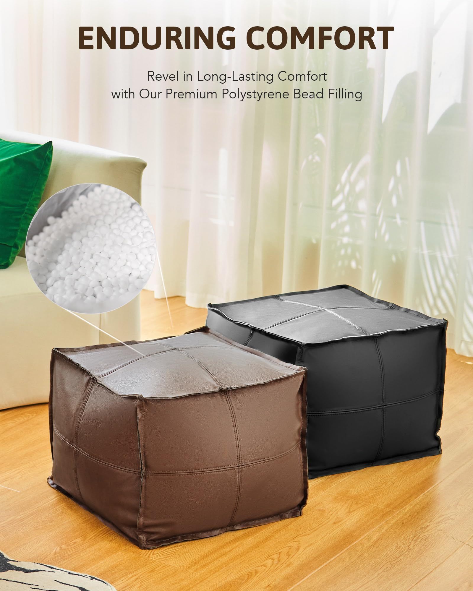 Genuine Leather Square Pouf Ottoman