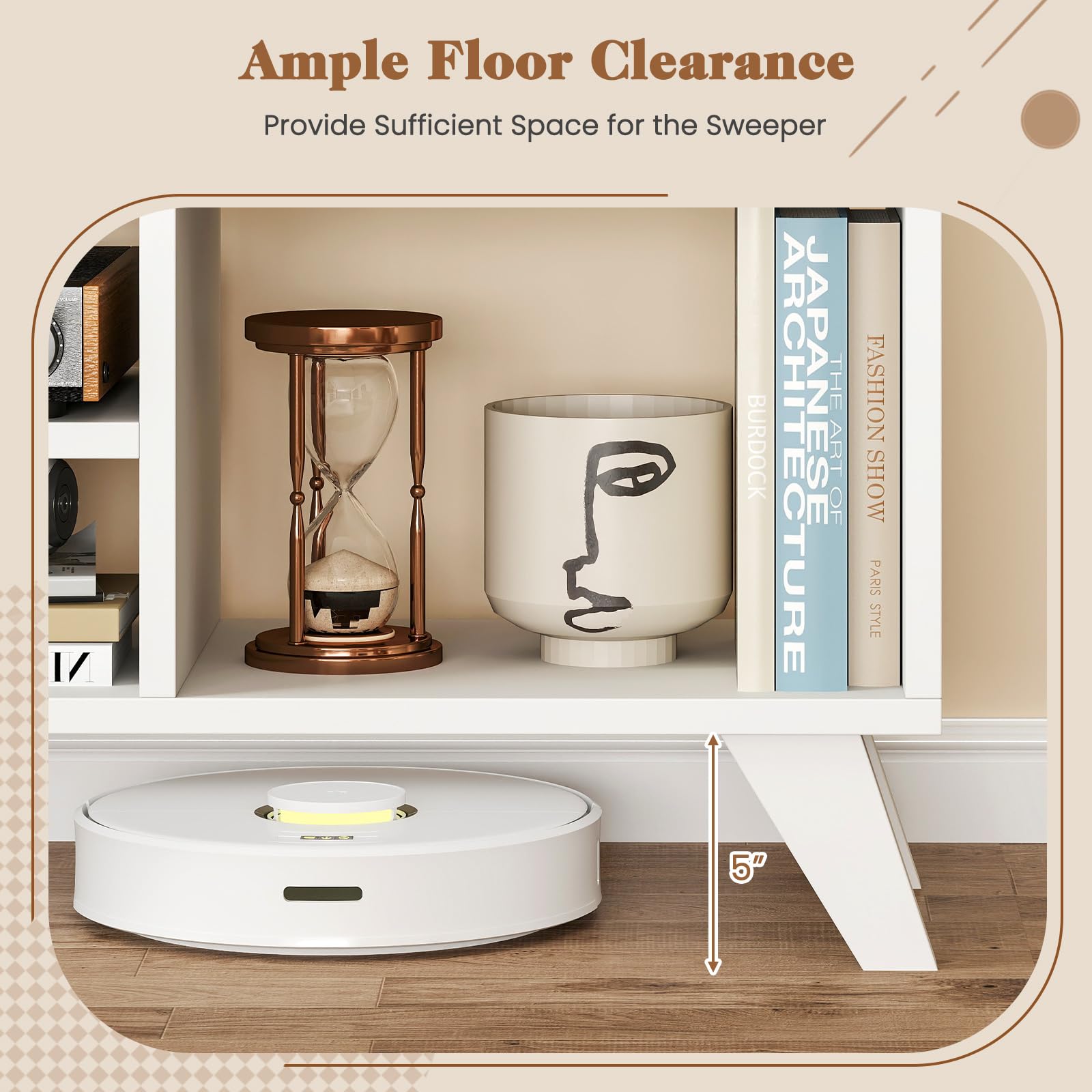 White TV Stand for 55 Inch TVs with 4 Open Compartments