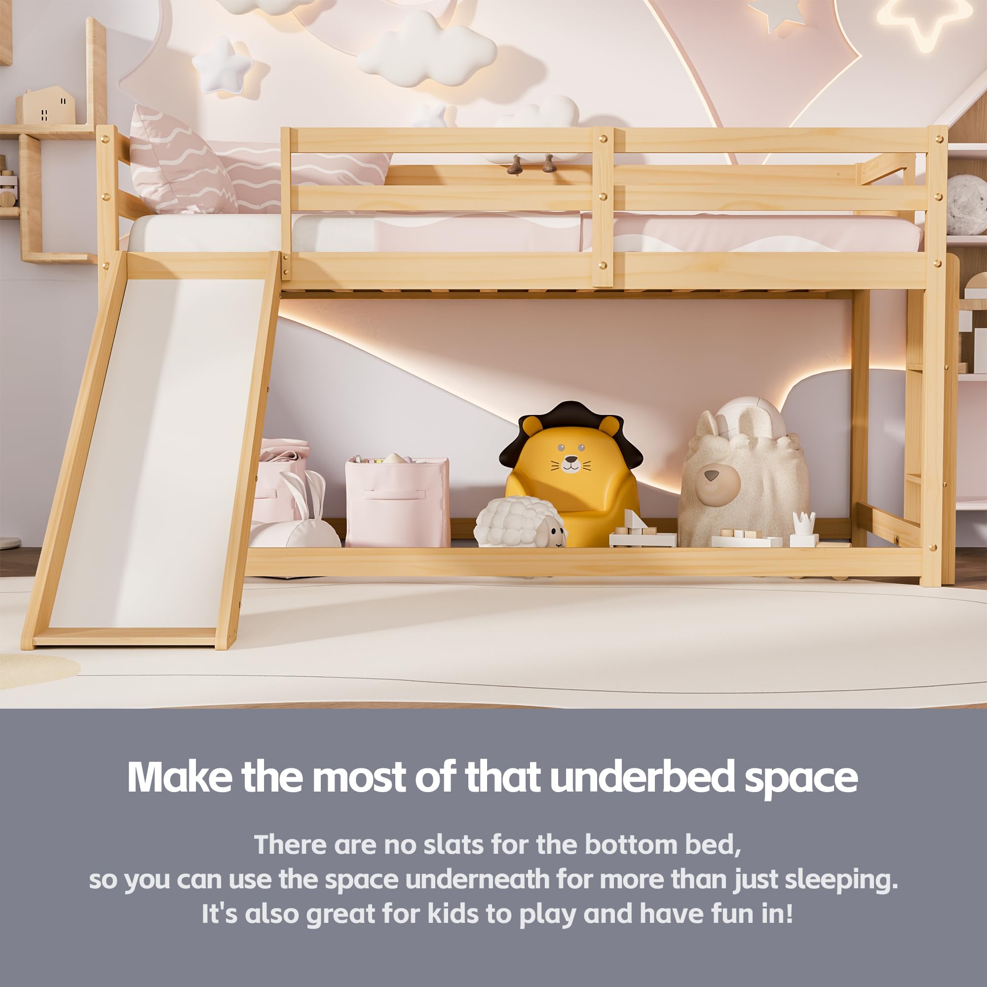 Twin Low Loft Bed with Slide and Ladder