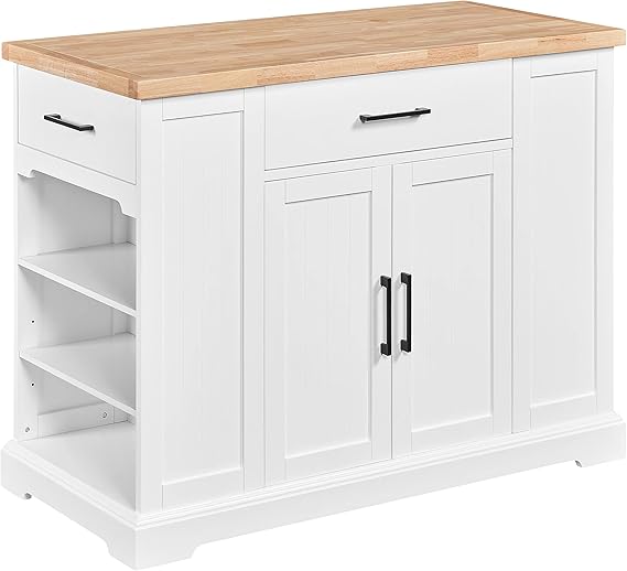 Rolling Kitchen Island Cart with Rubberwood Countertop
