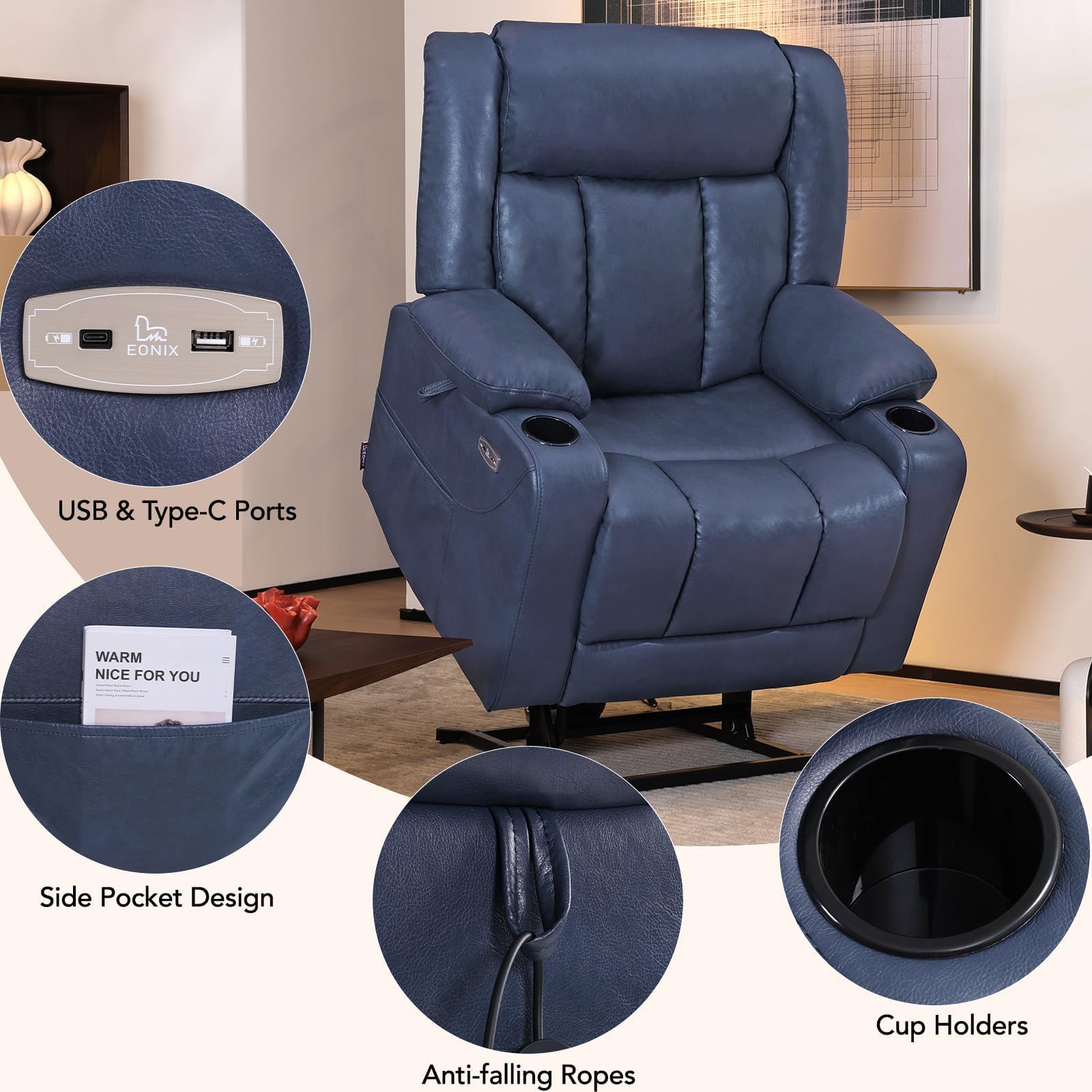 Oversized Power Lift Recliner Chair with Massage and Heat