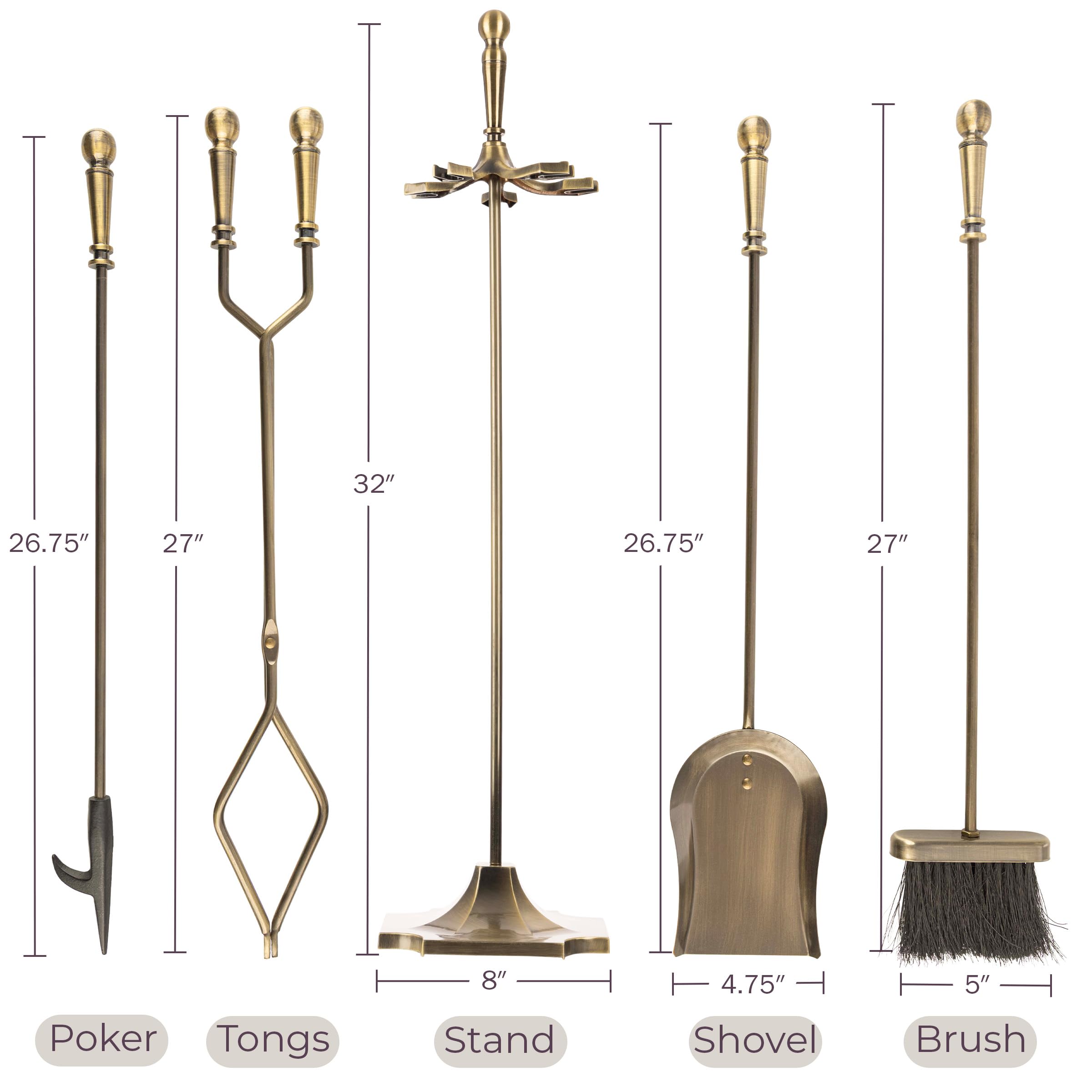 5-Piece Fireplace Tool Set with Stand