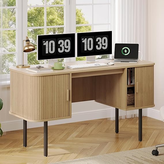 Mid-Century Executive Desk with Charging Station