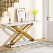 55 Inch Modern Console Table with Gold Metal Frame