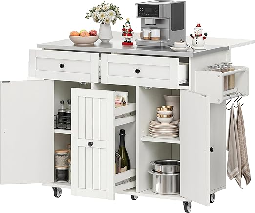 Kitchen Island Cart with Folding Drop Leaf