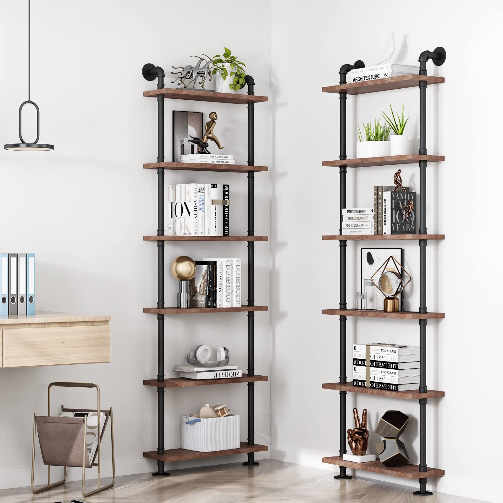 Industrial Pipe Ladder Bookshelf with Rustic Wood